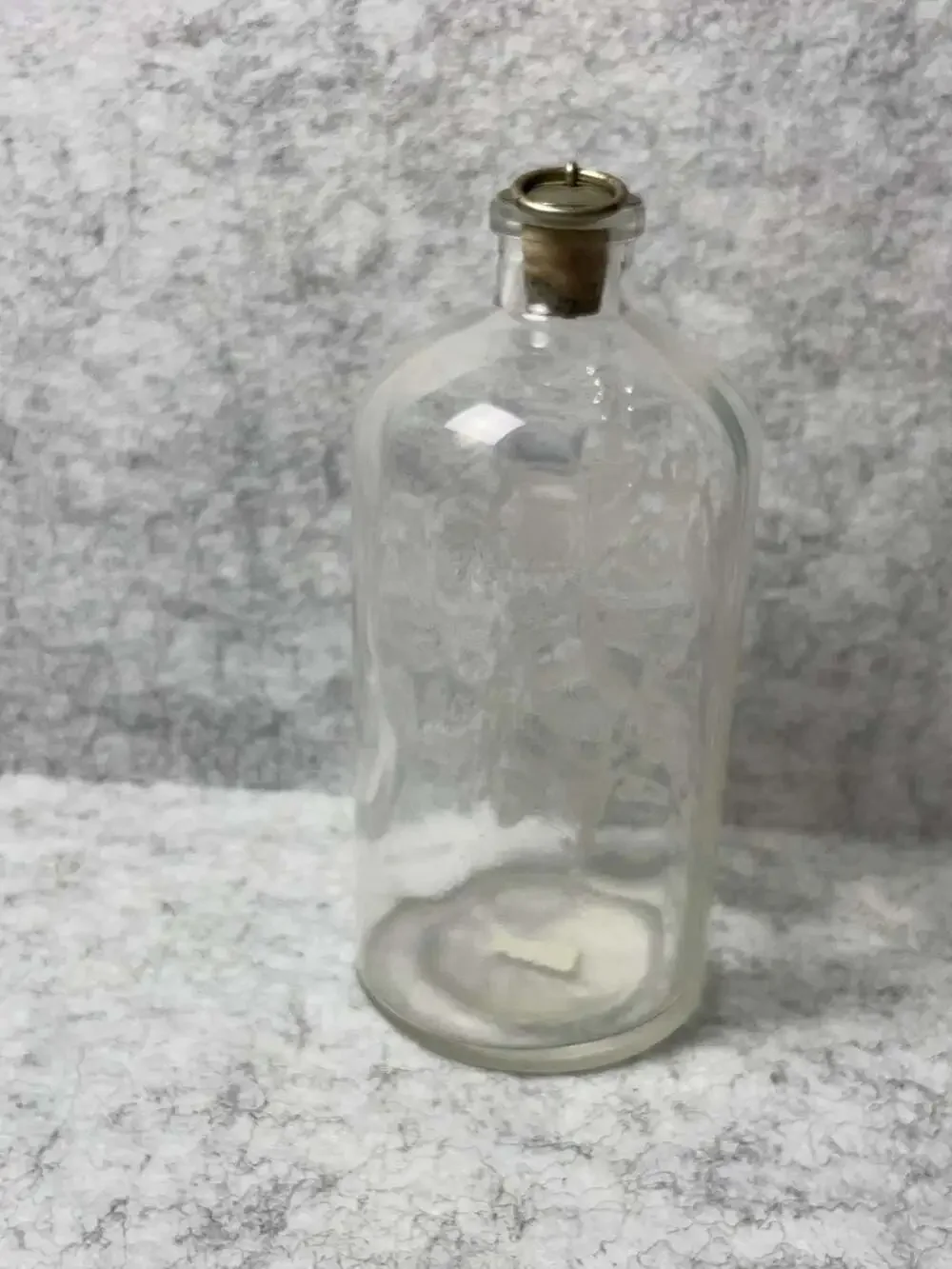 Vintage Frosted Ornate Glass Apothecary Bottle Made in Portugal